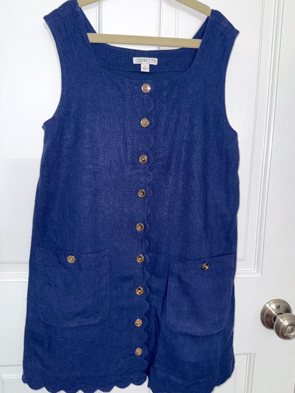 Crewcuts by J.Crew Girls' Claudia Linen Blend Scalloped Dress, Navy, girl's 10